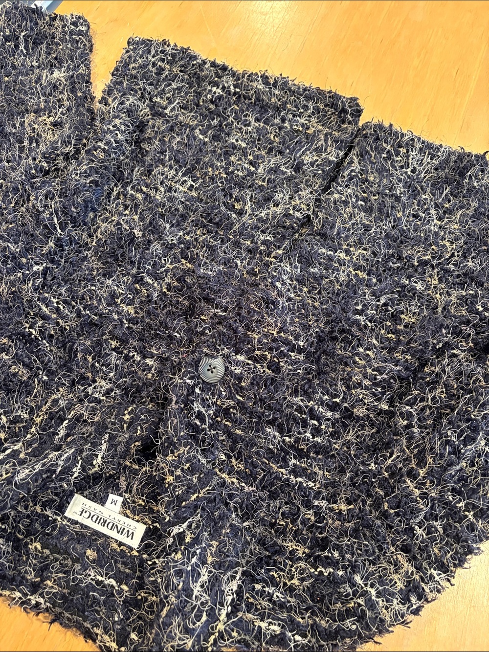 WINDRIDGE Cheryl Nash ~ Navy & Cream Bouclé Knit Blazer Fuzzy Unique